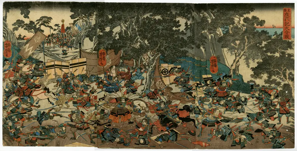 Onin War  (1467-1477). The Battle of Onin by Utagawa Yoshitora.