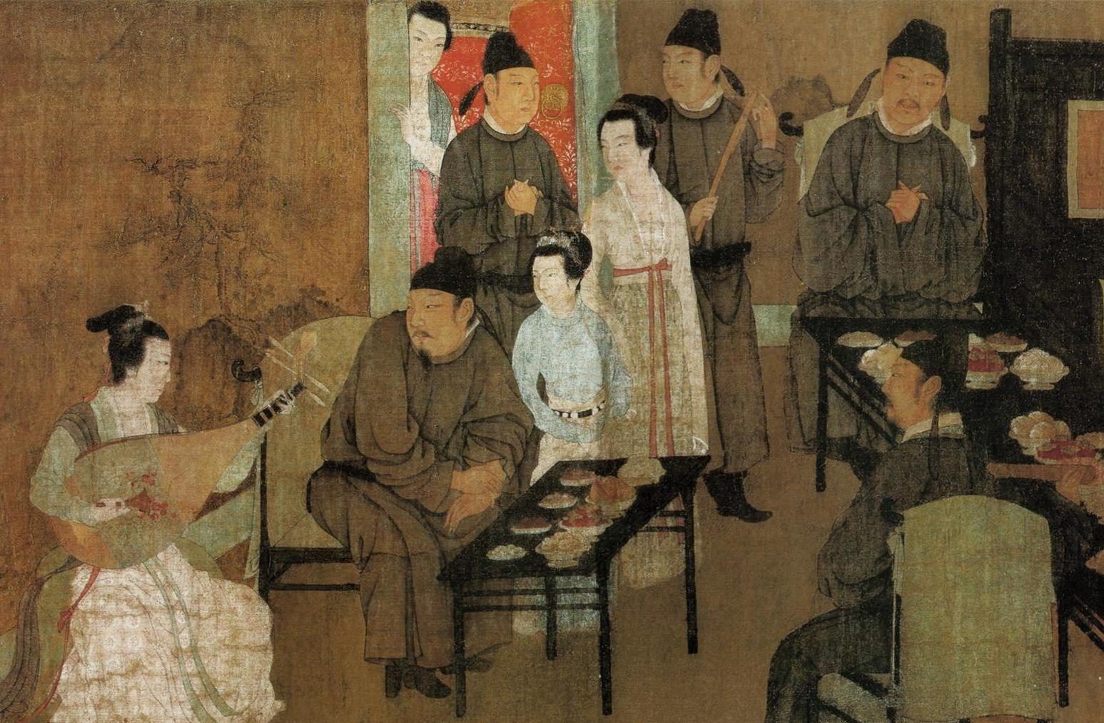 Gu Hongzhong: The Night Revels of Han Xizai. 10th century. Palace Museum, Beijing, China (detail).