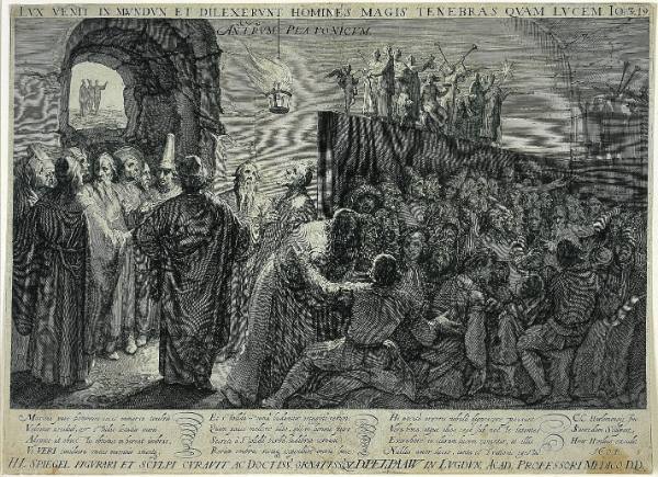 The Allegory of the Cave, engraving by Jan Saenredam after Cornelis van Haarlem (1604). Image: Wikipedia.