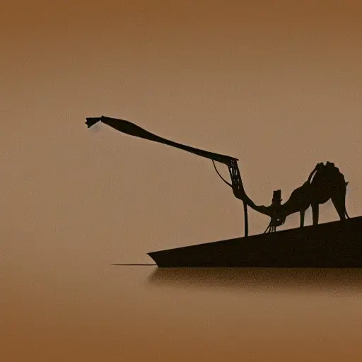 “A camel on a boat in the style of Dali”