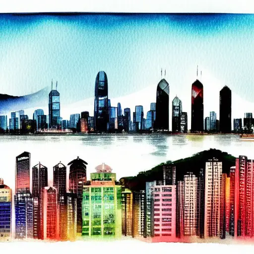 “Hong Kong skyline in watercolor”